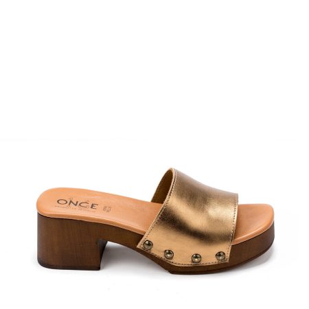 Alternative view of Ženske kožne papuče Once-24618 zlatne na štiklu